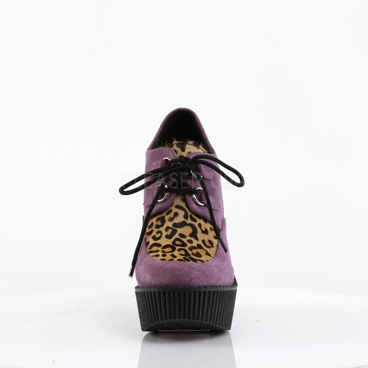 CREEPER-304  Purple Vegan Suede-Leopard Printed Pony Hair