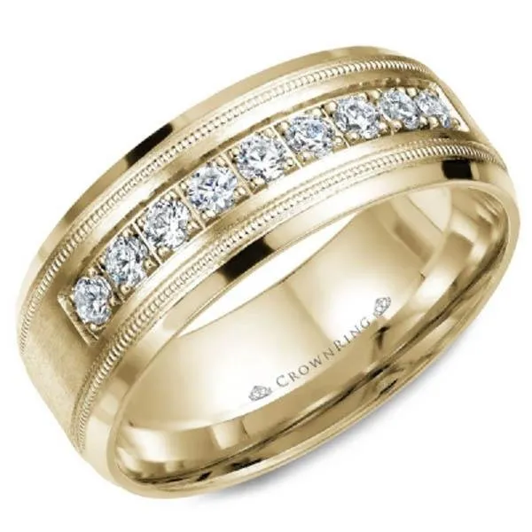 CrownRing Satin & High Polish Wide Round Cut Diamond Wedding Band