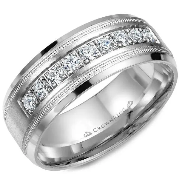 CrownRing Satin & High Polish Wide Round Cut Diamond Wedding Band