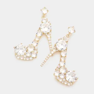 Crystal Stiletto High Heel Dangle Pageant Earrings on Gold | High Heel Earrings |  603054