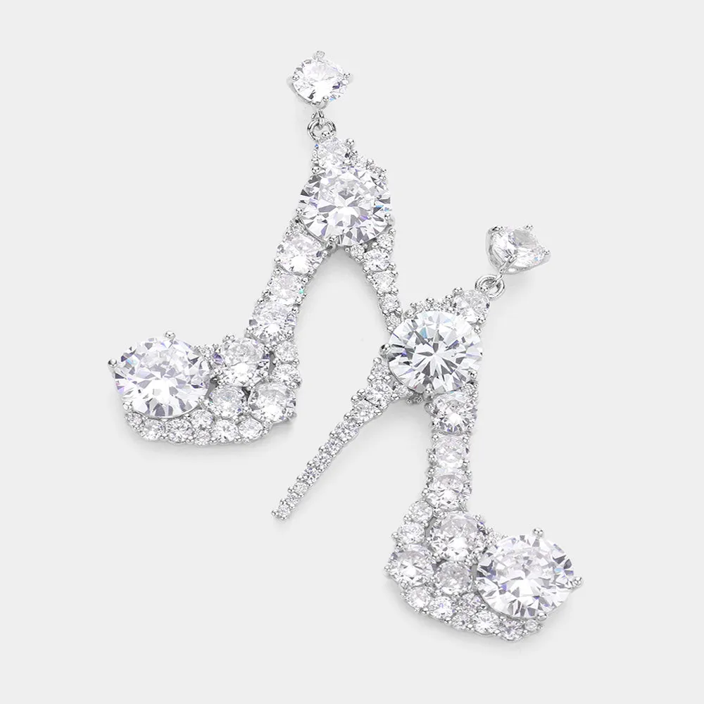 Crystal Stiletto High Heel Dangle Pageant Earrings on Silver | High Heel Earrings |  587382