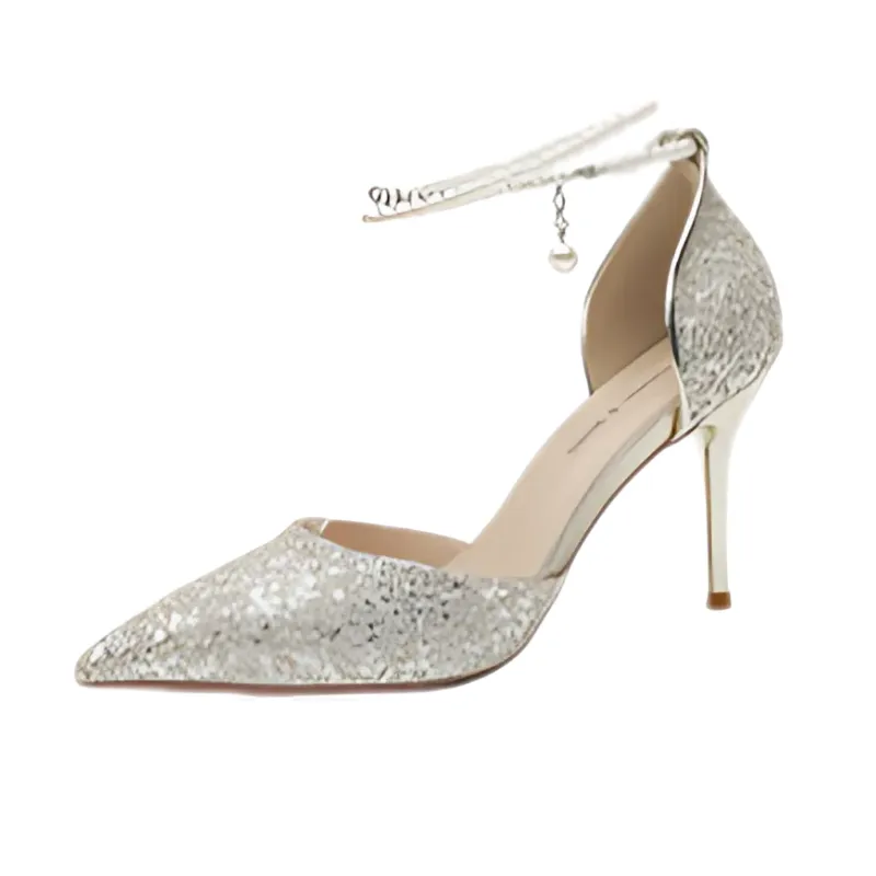 Crystal-Strapped Pointed-Toe Heels