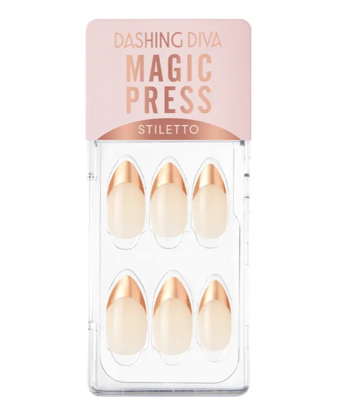 Dashing Diva Magic Press Stiletto Rose Gold Edge French