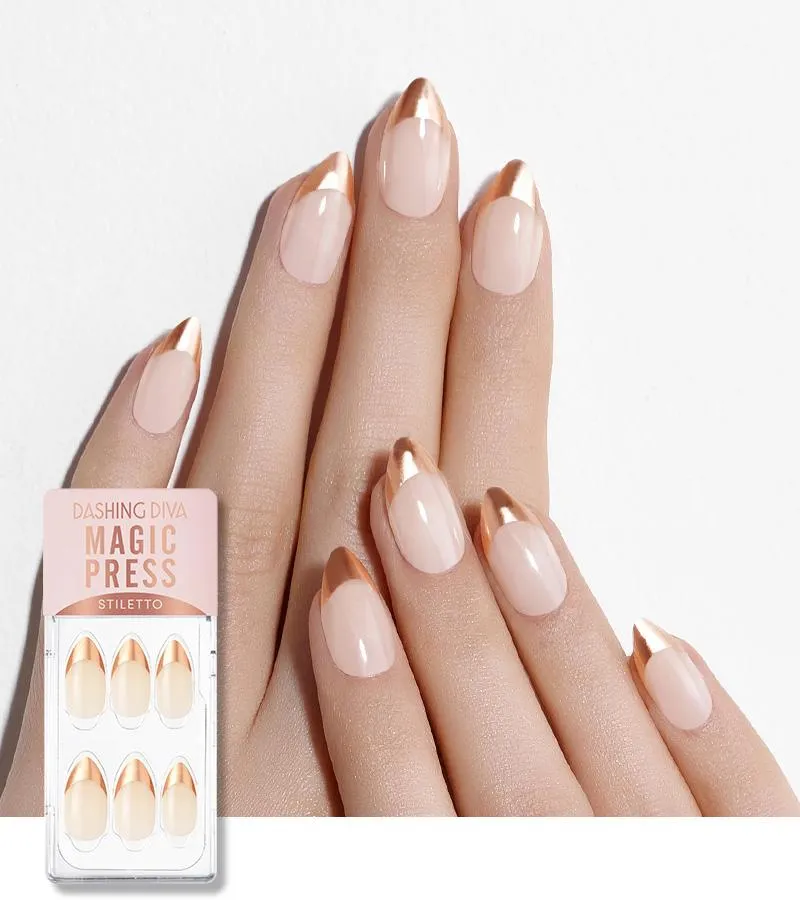 Dashing Diva Magic Press Stiletto Rose Gold Edge French