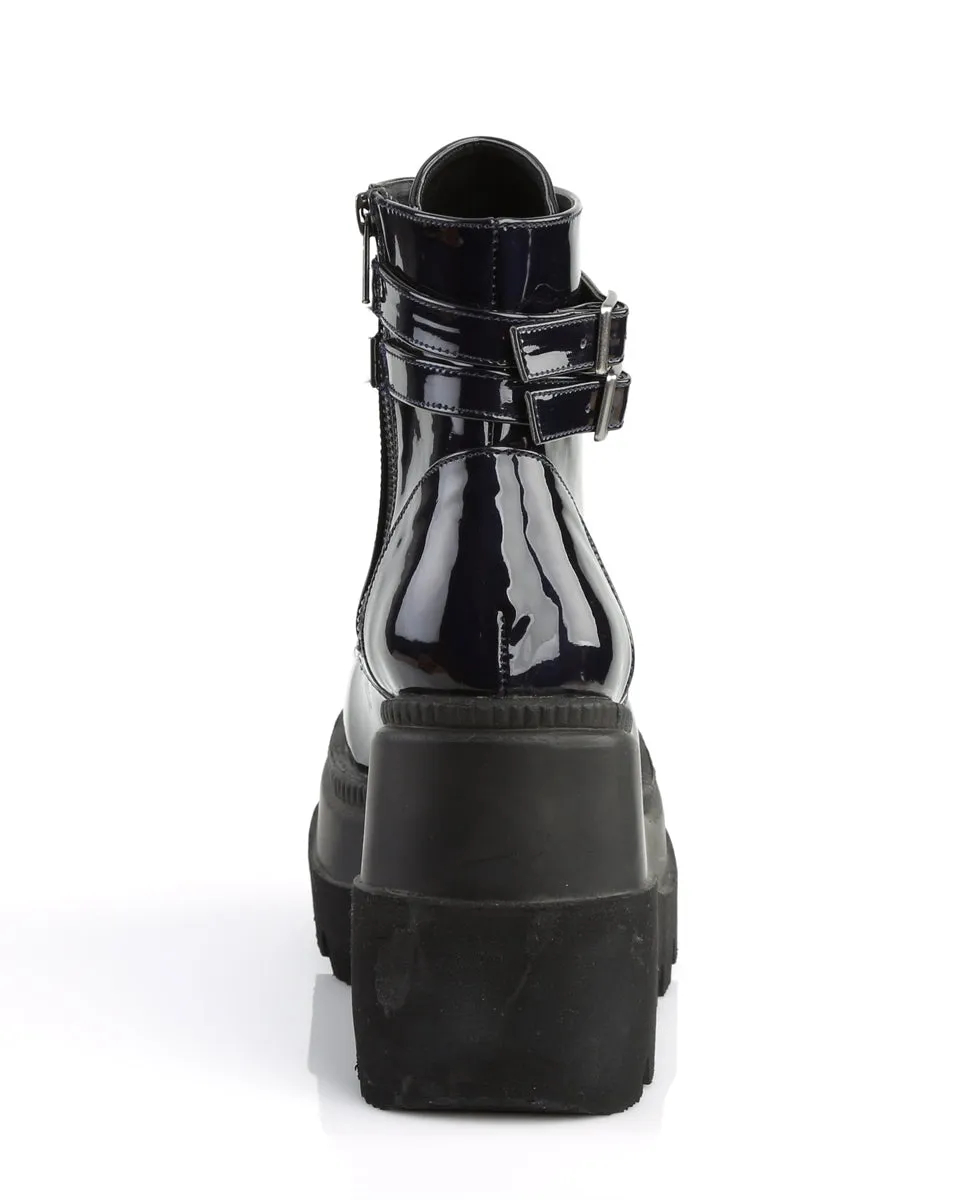 Demonia Holographic Black Stacked Platform Ankle Boots