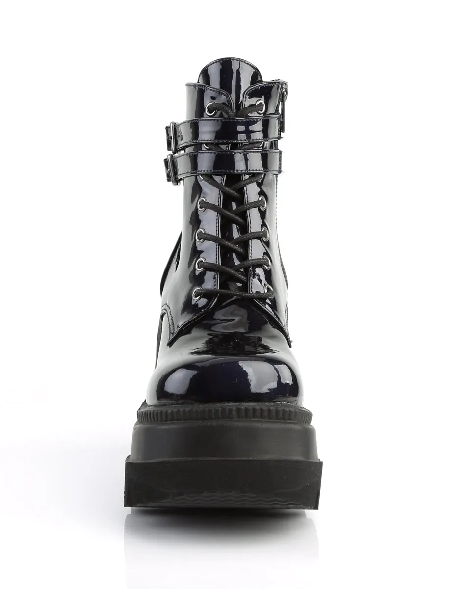 Demonia Holographic Black Stacked Platform Ankle Boots