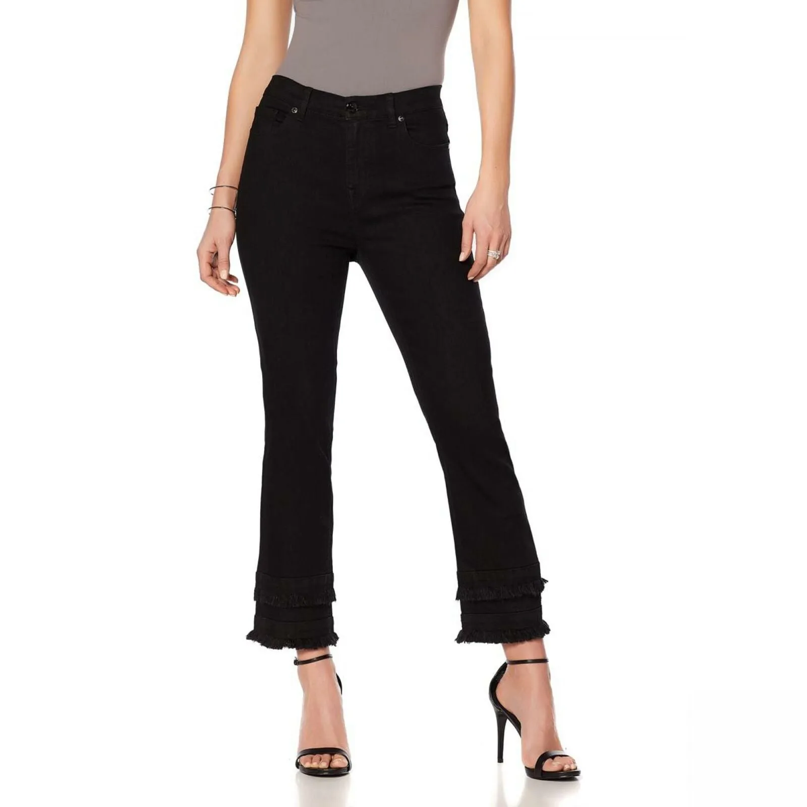 DG2 by Diane Gilman Women's Classic Stretch Double Frayed Cropped Jeans
