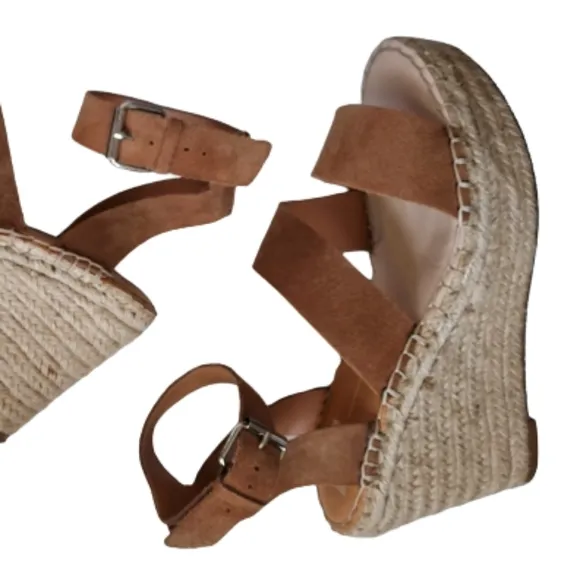 Dolce Vita Shayla Platform Wedge Shoe Size 8.5 Tan Beige Espadrille Caramel