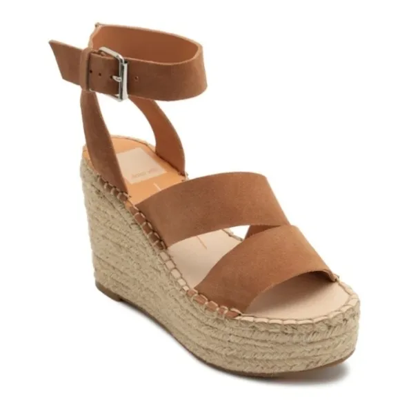 Dolce Vita Shayla Platform Wedge Shoe Size 8.5 Tan Beige Espadrille Caramel
