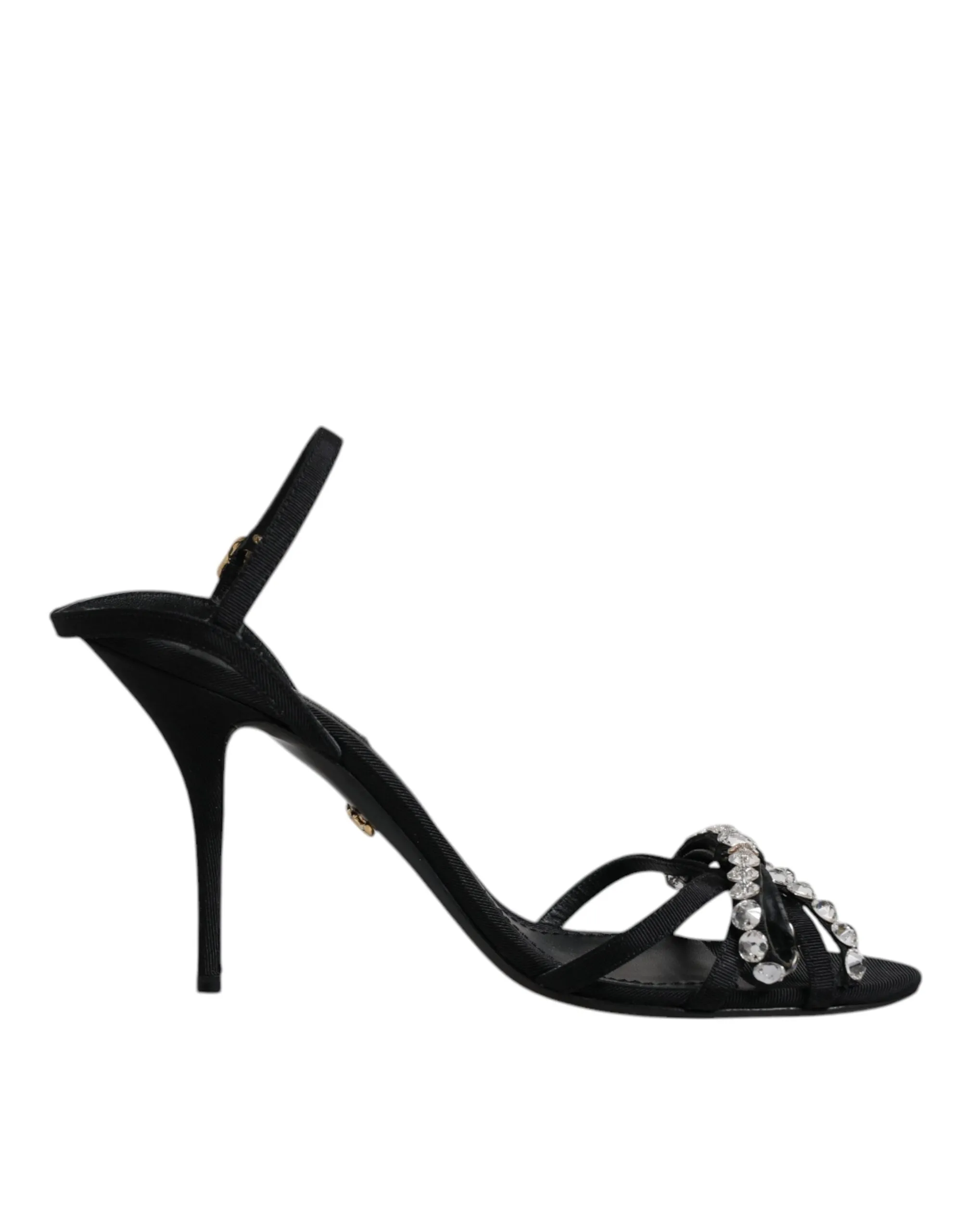 Dolce&Gabbana Women Black Sandals Leather Crystals Strappy High Heel Shoes EU 39
