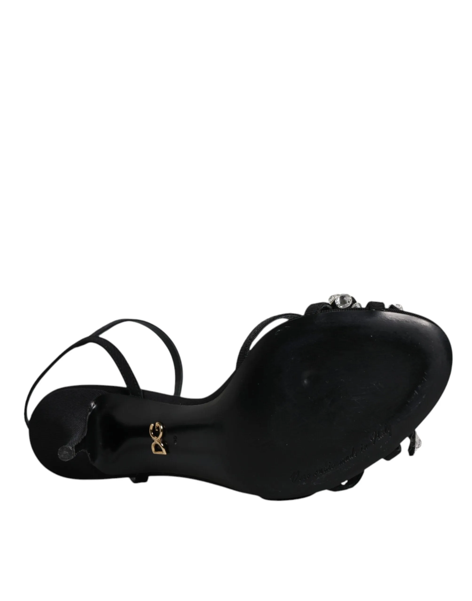 Dolce&Gabbana Women Black Sandals Leather Crystals Strappy High Heel Shoes EU 39