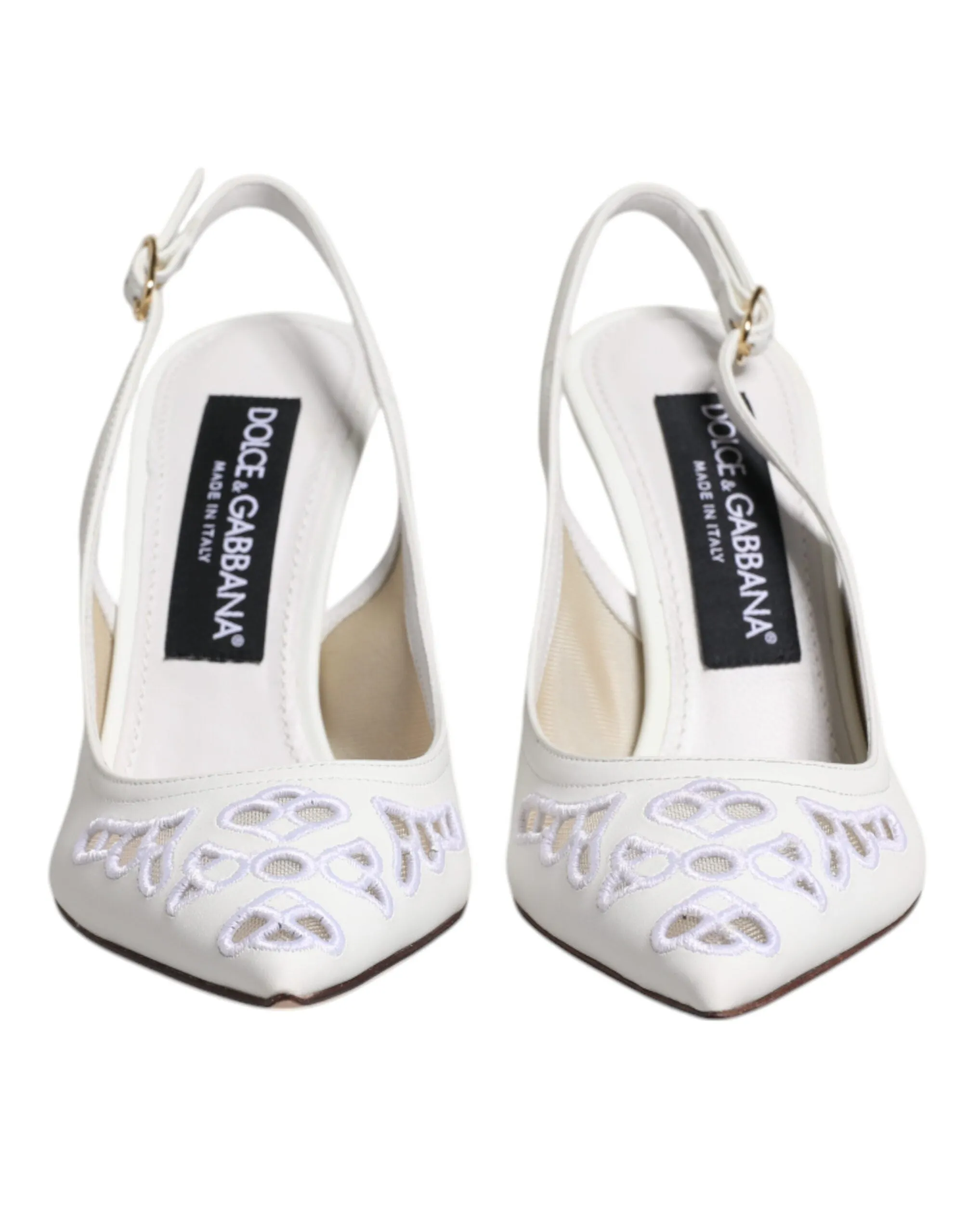 Dolce&Gabbana Women White Sandals 100% Leather High Heels Slingback Shoes EUR 36