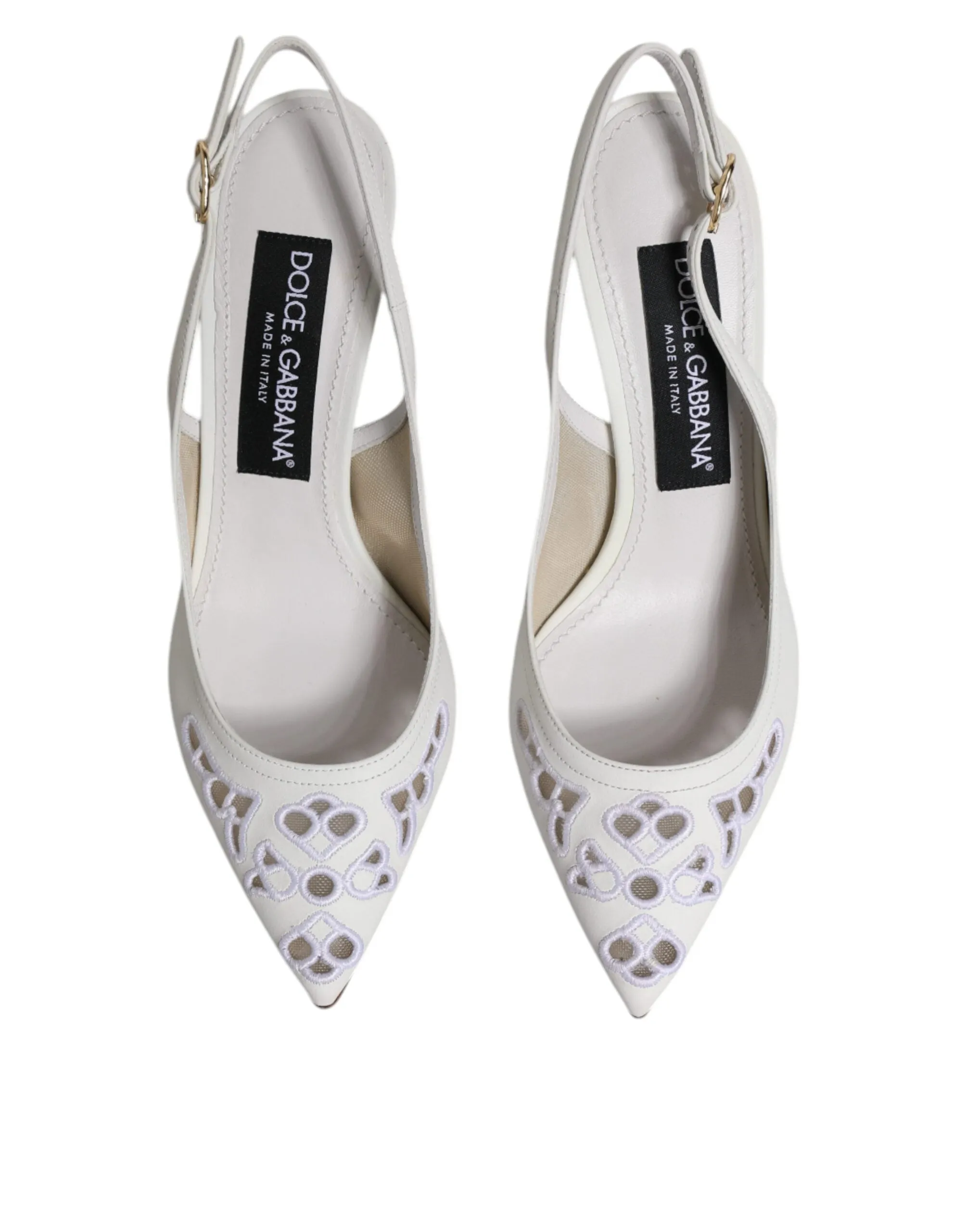 Dolce&Gabbana Women White Sandals 100% Leather High Heels Slingback Shoes EUR 36