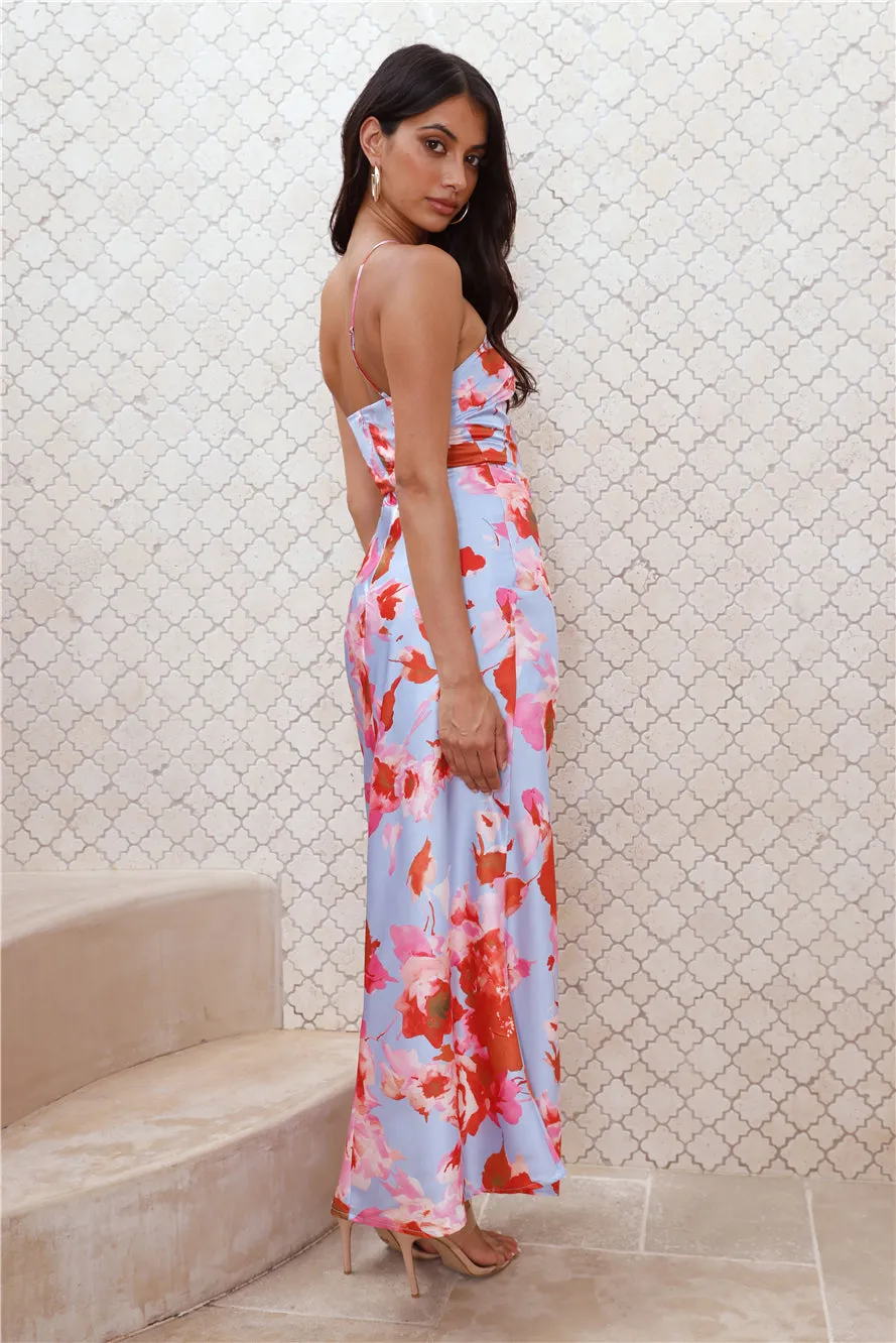 Dreaming Of Fashion Satin Maxi Dress Blue