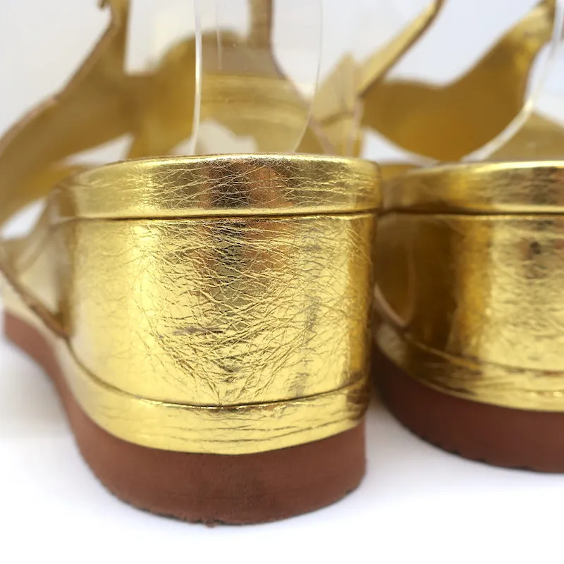Dries Van Noten Platform Slingback Sandals Gold Metallic Leather Size 41