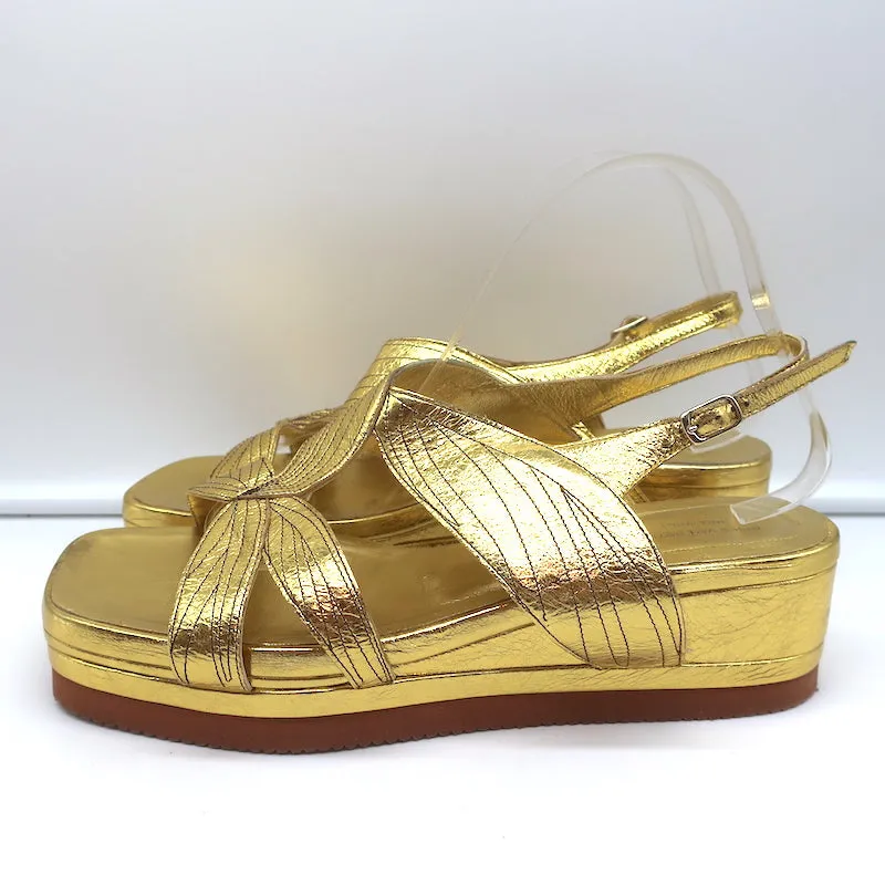 Dries Van Noten Platform Slingback Sandals Gold Metallic Leather Size 41