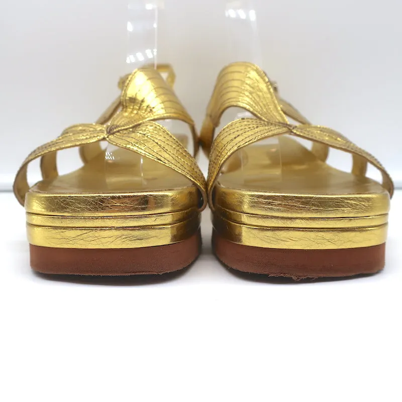 Dries Van Noten Platform Slingback Sandals Gold Metallic Leather Size 41