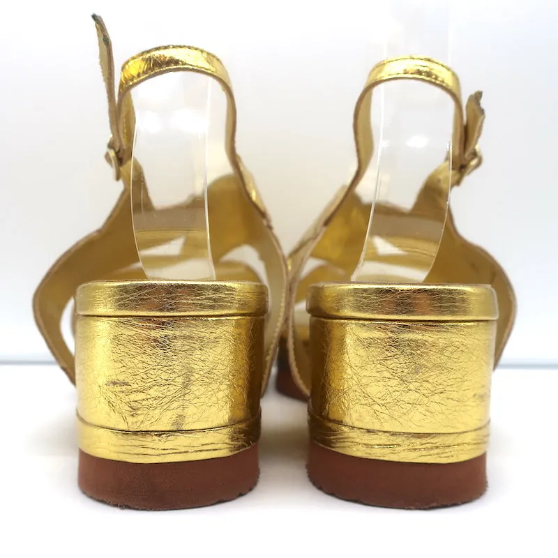 Dries Van Noten Platform Slingback Sandals Gold Metallic Leather Size 41
