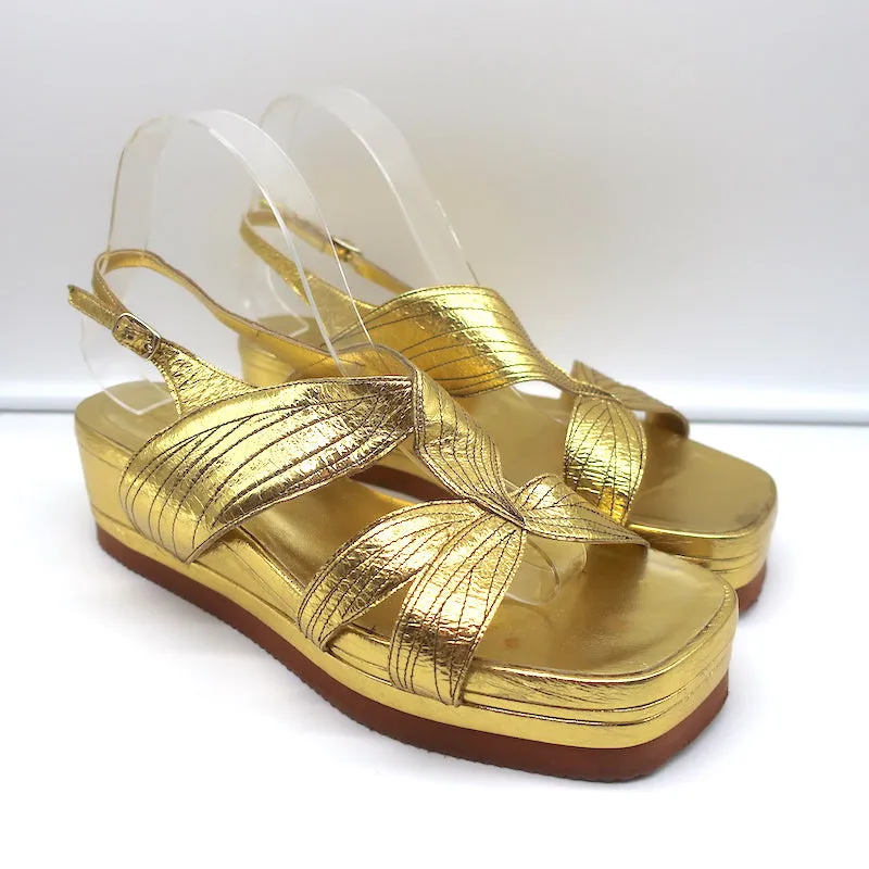 Dries Van Noten Platform Slingback Sandals Gold Metallic Leather Size 41
