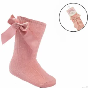 Dusky Pink Girls Knee High Bow Socks (0-24M)
