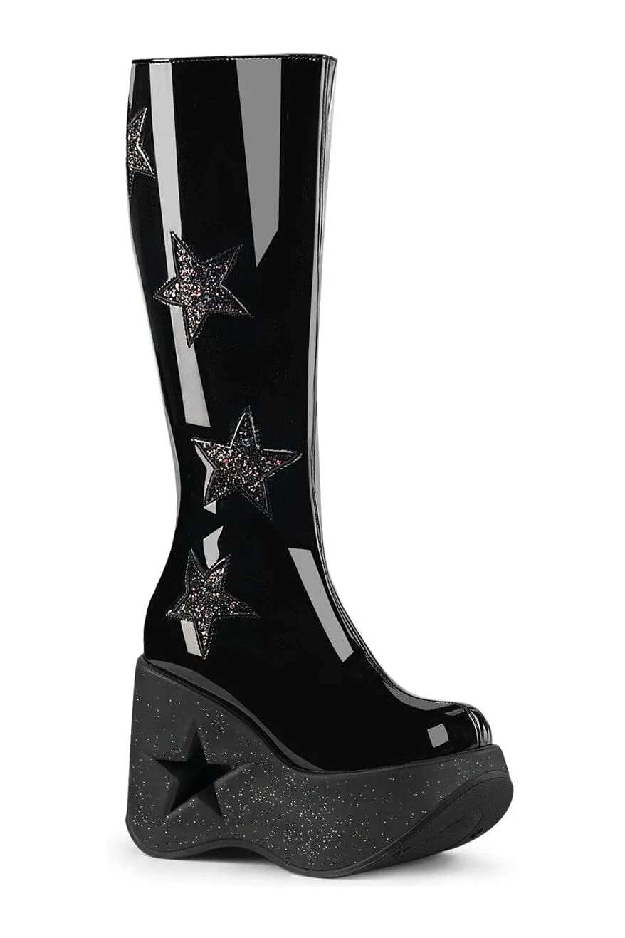 DYNAMITE-218 Black Glitter Knee Boot