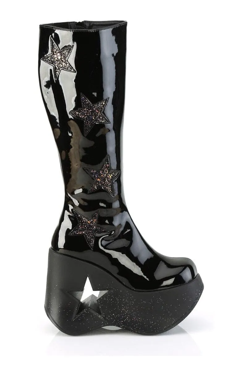 DYNAMITE-218 Black Glitter Knee Boot