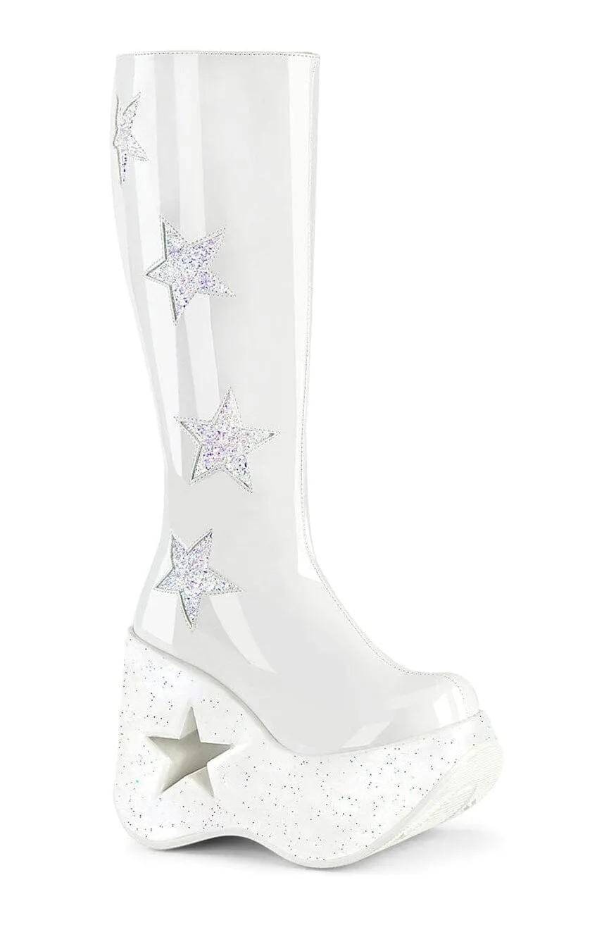 DYNAMITE-218 White Glitter Knee Boot