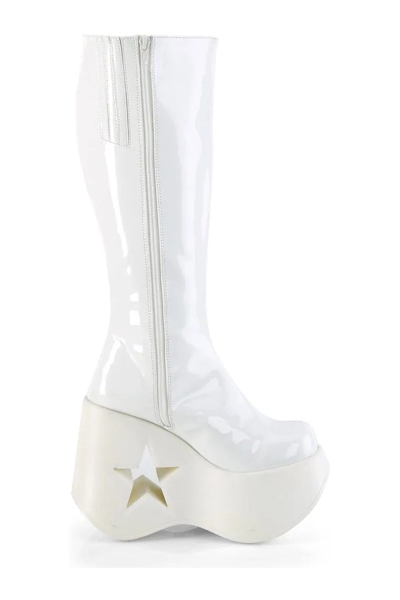 DYNAMITE-218 White Glitter Knee Boot
