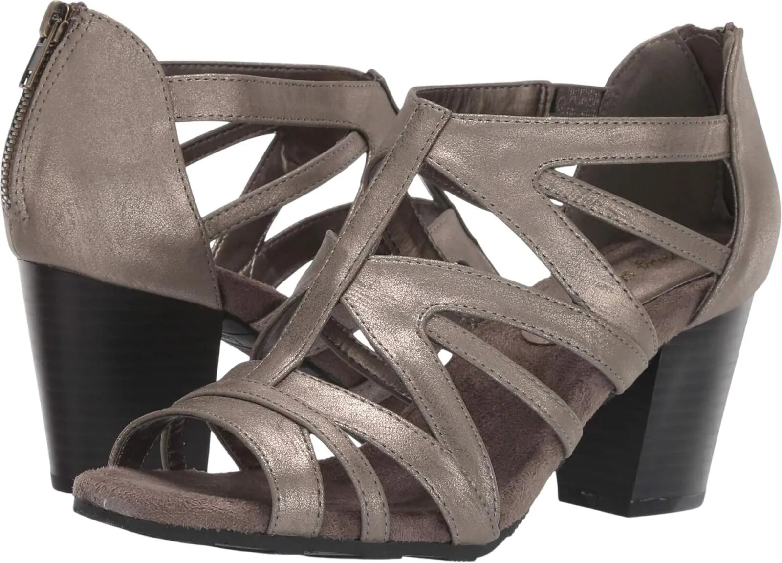 Easy Street Women's Block Heel Amaze Heeled Sandal Pewter Metallic Gray 9.5M