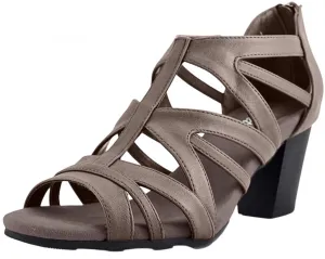 Easy Street Women's Block Heel Amaze Heeled Sandal Pewter Metallic Gray 9.5M