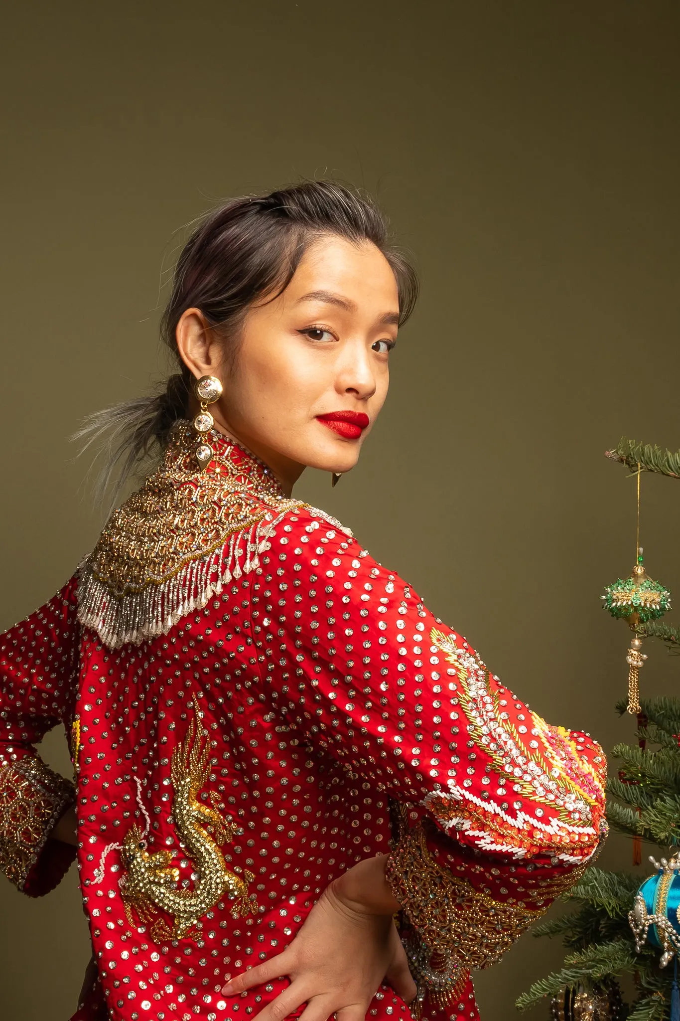 Embellished Chinese Phoenix & Dragon Silk Jacket