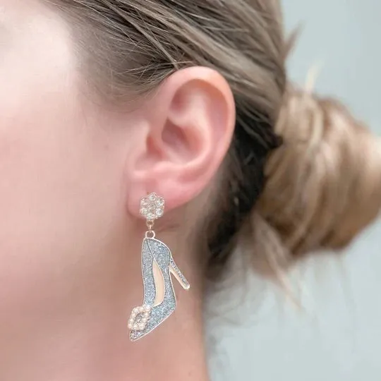 Enamel Stiletto Dangle Earrings - Silver