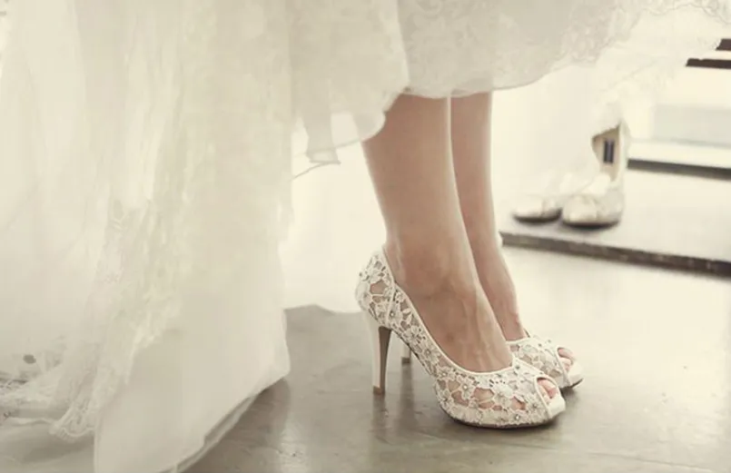 Fashion Fish Toe Ivory Lace High Heels Wedding Bridal Shoes, SY0103
