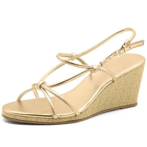 Gold Strappy Low Platform Wedge