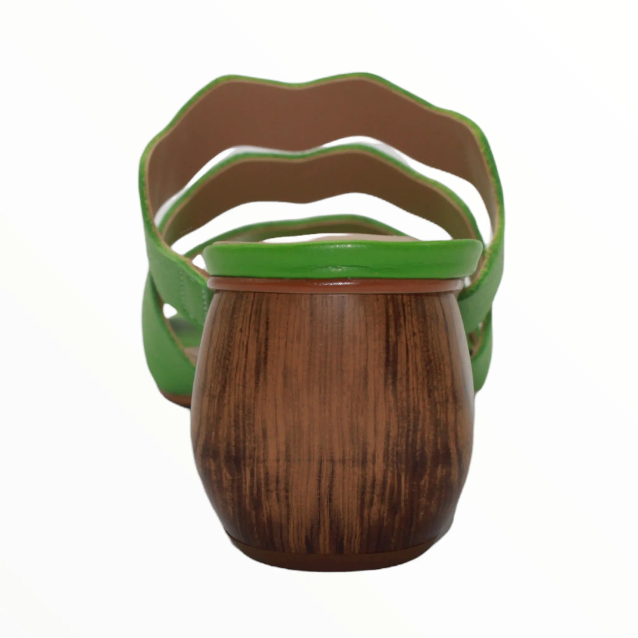 Green Leather Block Heeled Sandals