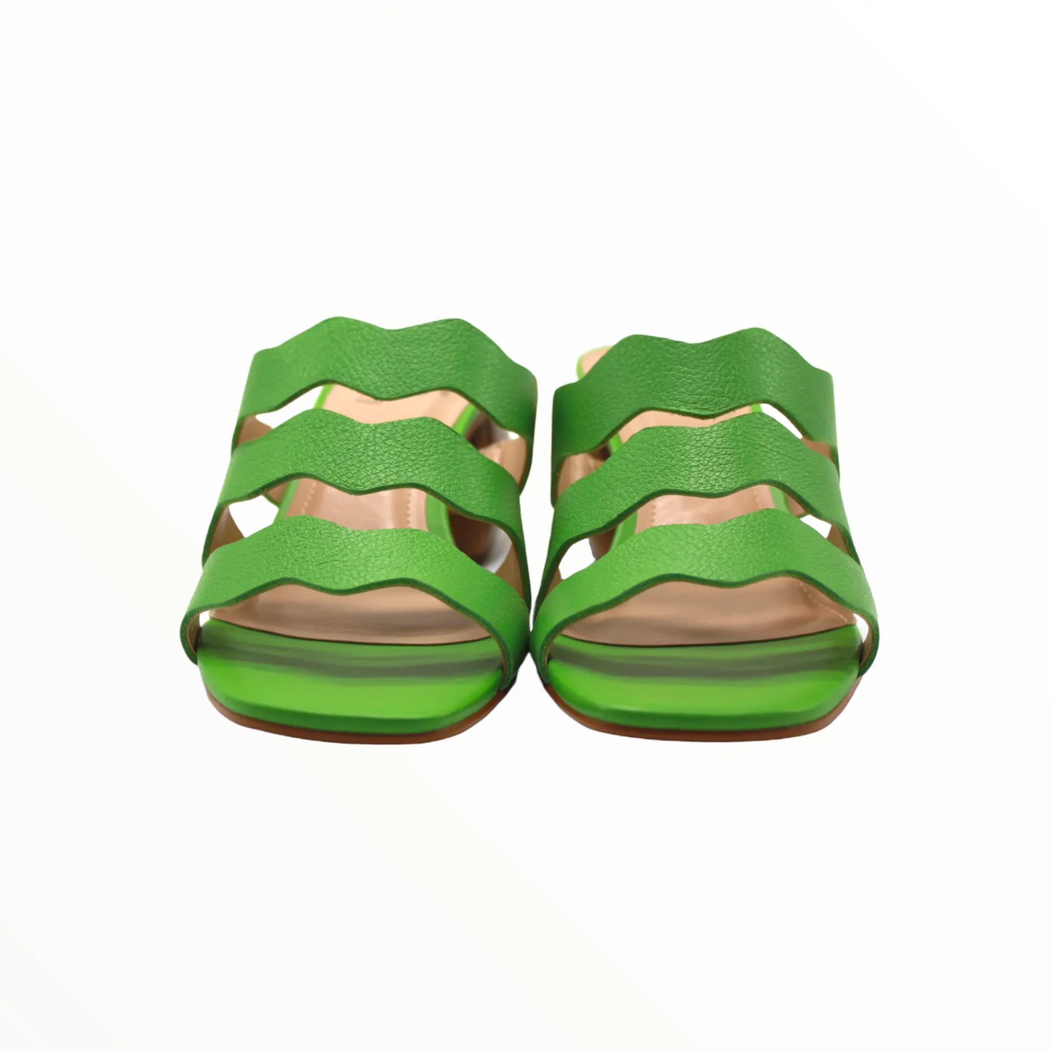 Green Leather Block Heeled Sandals