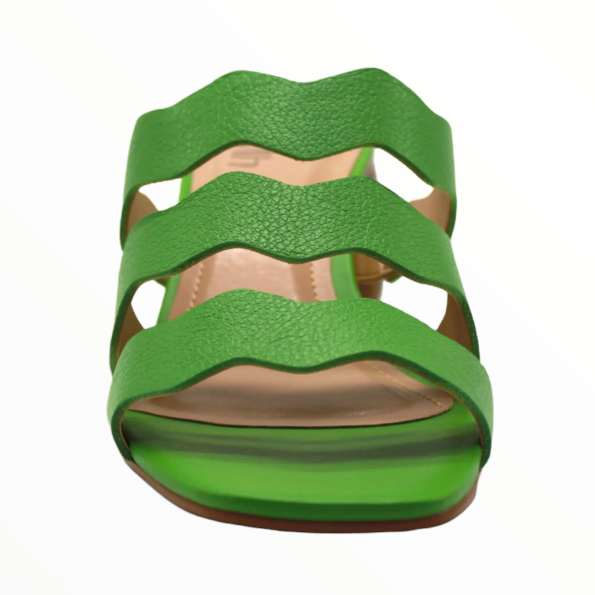 Green Leather Block Heeled Sandals