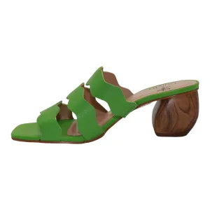 Green Leather Block Heeled Sandals
