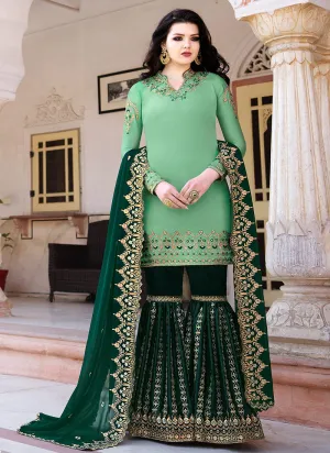 Green Two Tone Embroidered Gharara Suit