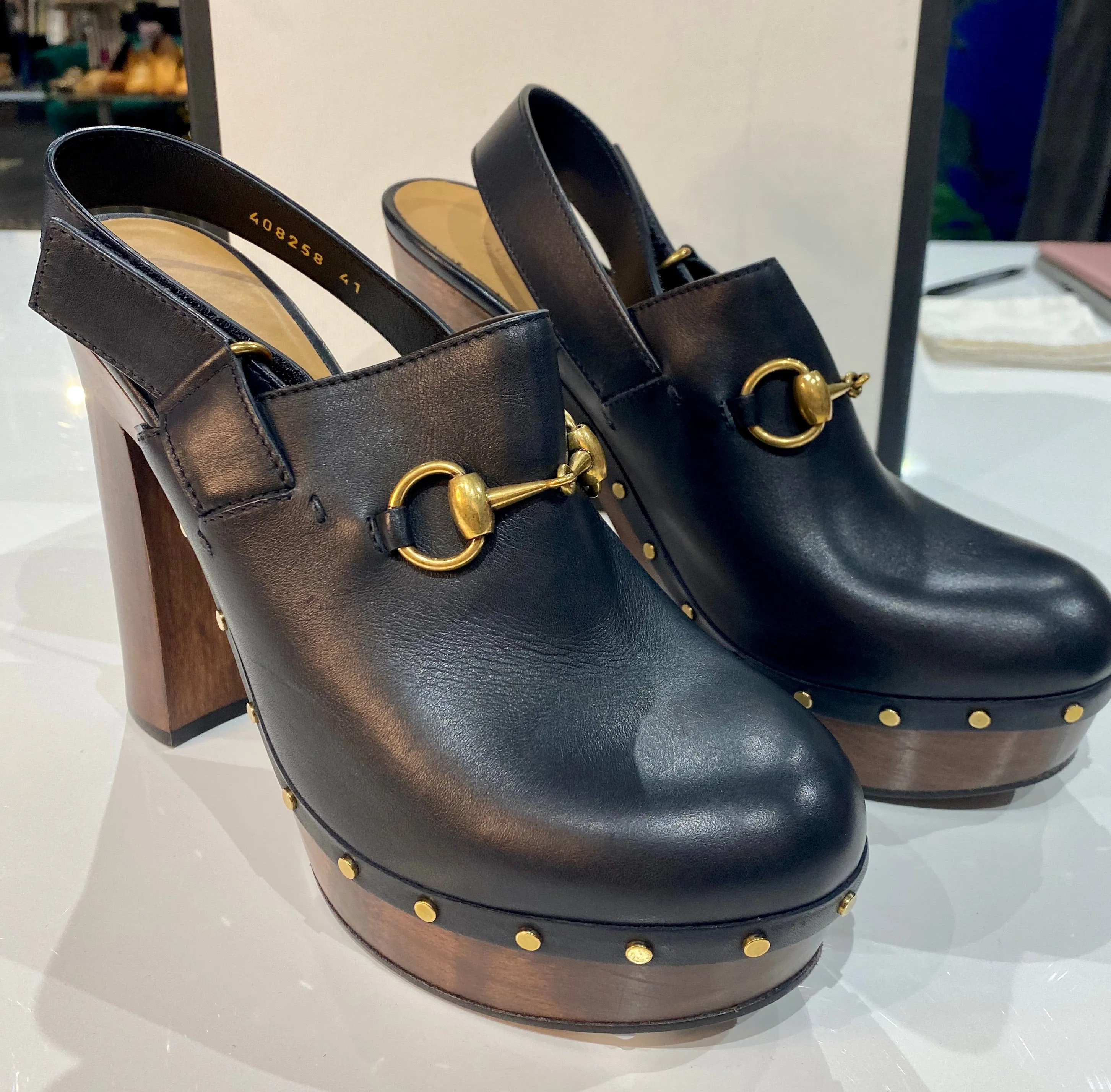 Gucci Hamstel Horsebit Leather Clog Pump