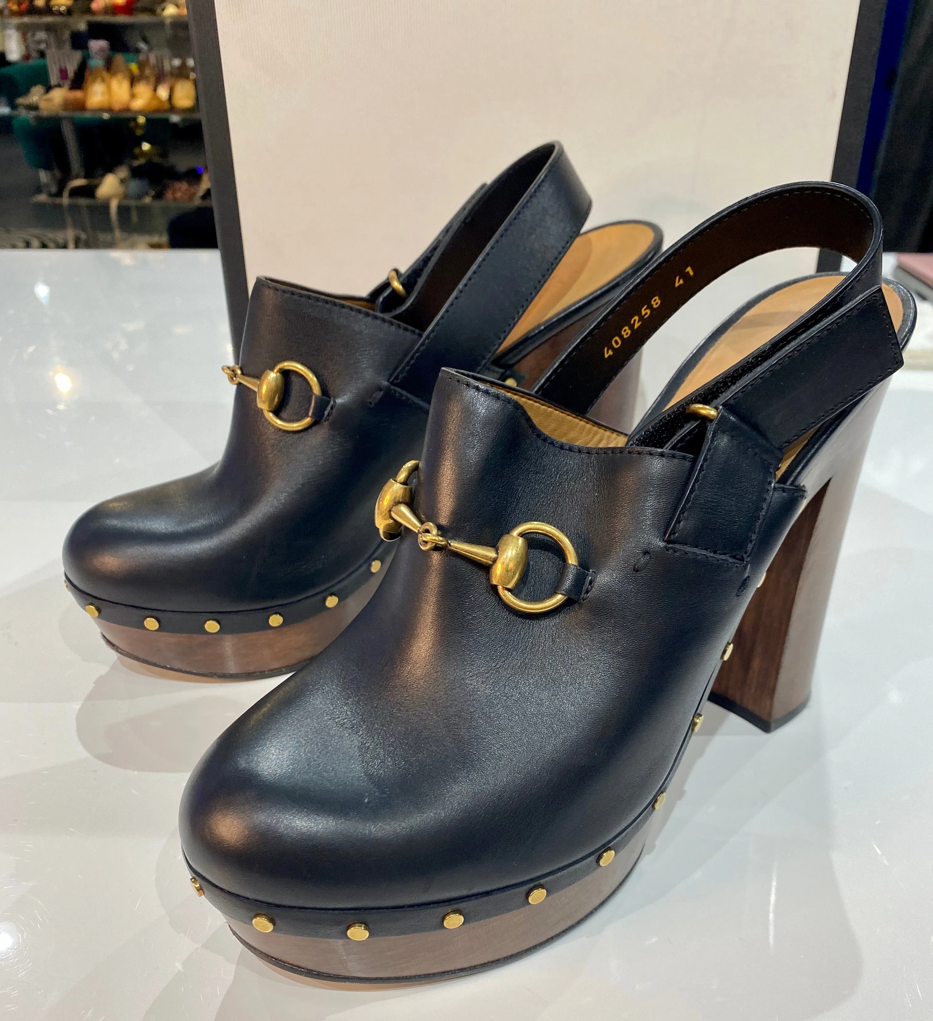 Gucci Hamstel Horsebit Leather Clog Pump