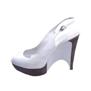 GUCCI White Wooden Platform Peep Toe Wedge Shoes with Box | Size 7