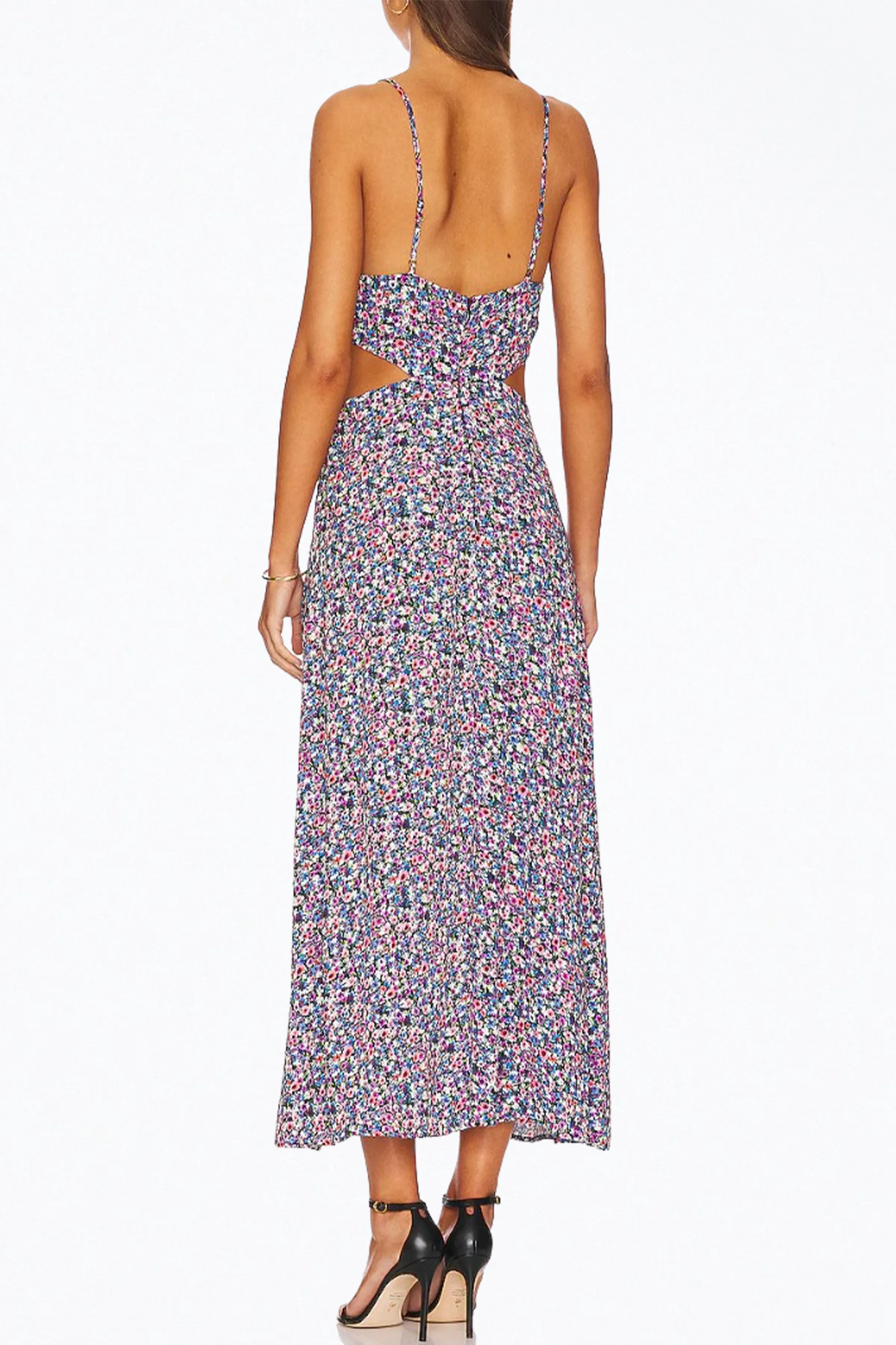 HANNA FLORAL-PRINT CUTOUT CREPE MIDI DRESS