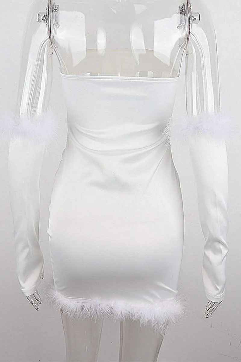 HBS1157 Luxe Feathered Satin Dress