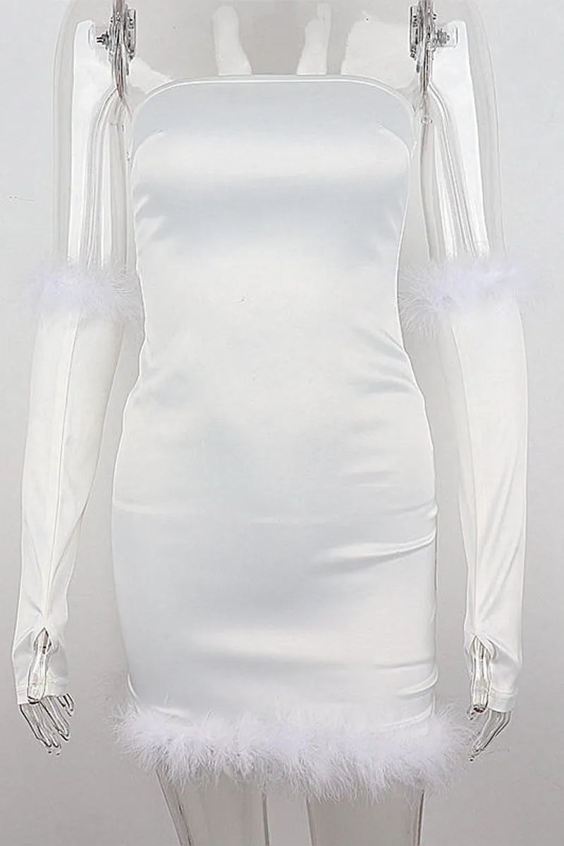 HBS1157 Luxe Feathered Satin Dress
