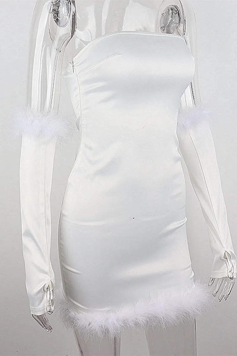 HBS1157 Luxe Feathered Satin Dress