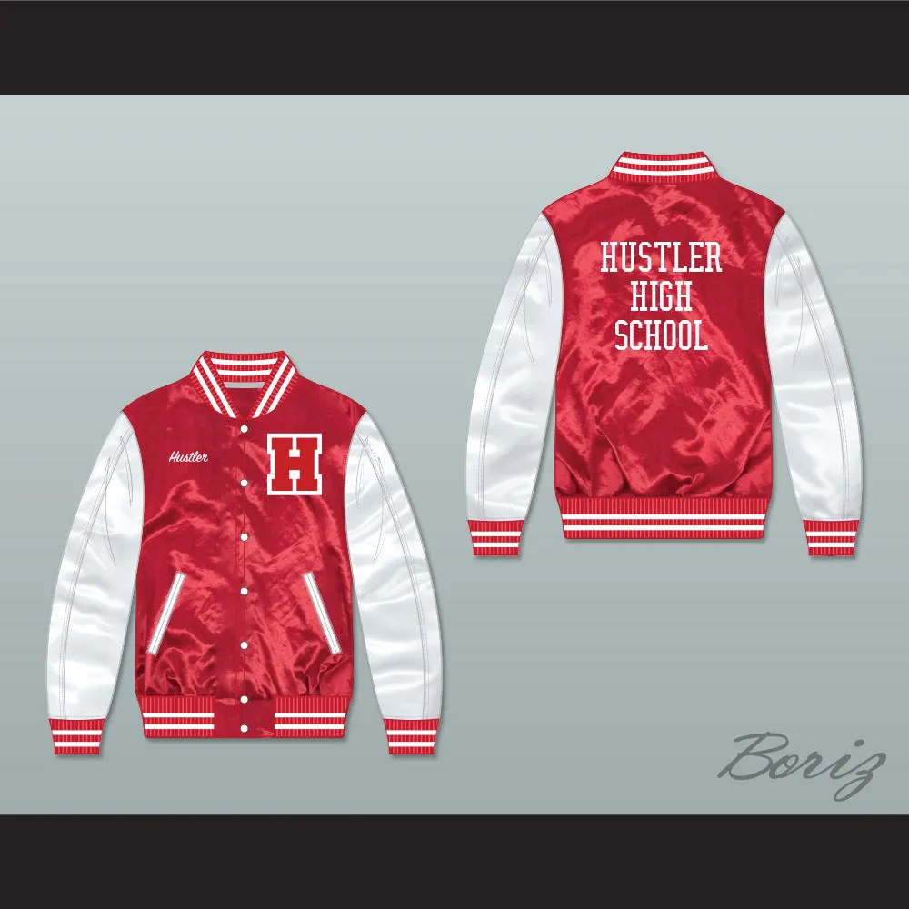 Hustler High School Red/ White Varsity Letterman Satin Bomber Jacket