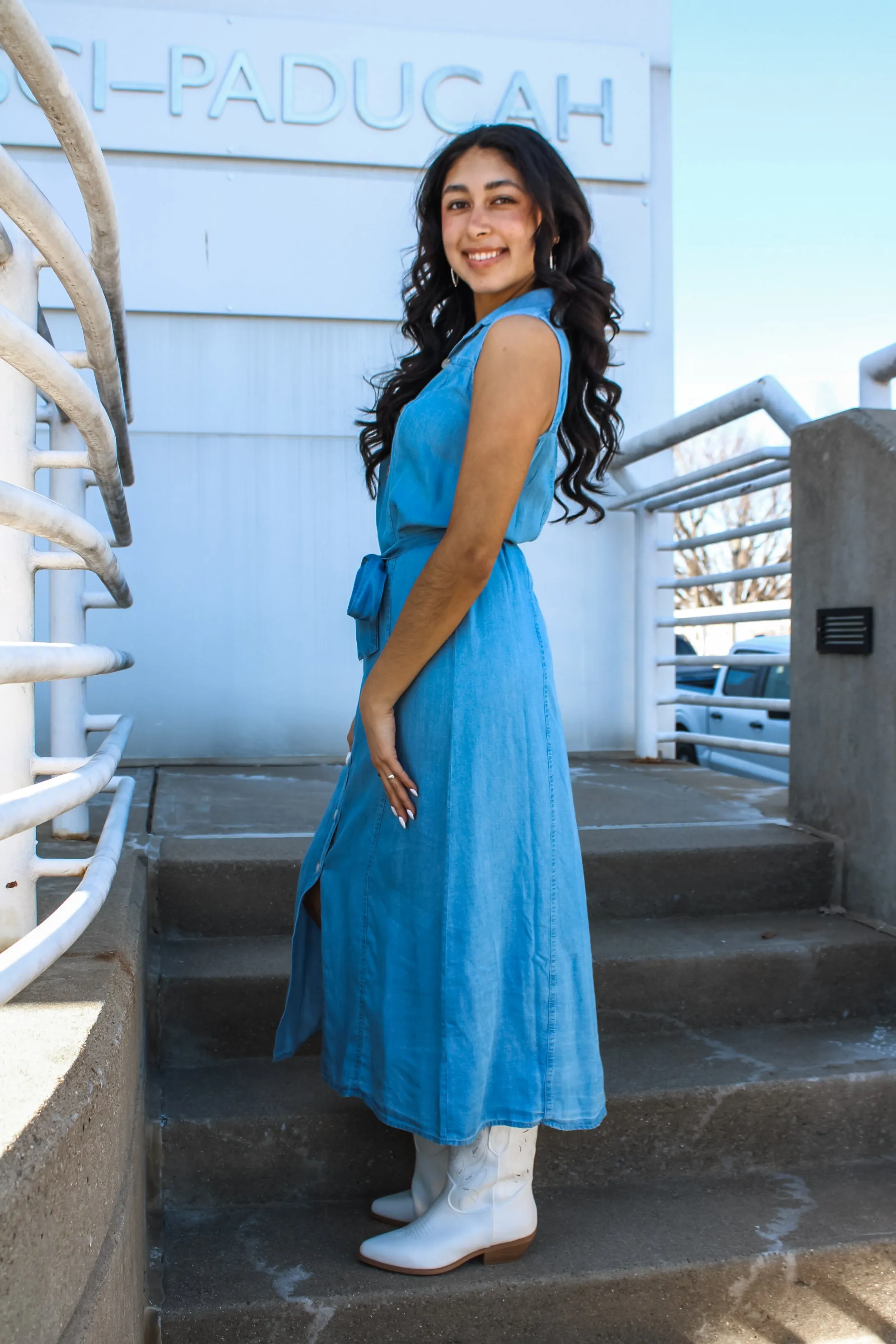 Indie Button Front Dress • Denim