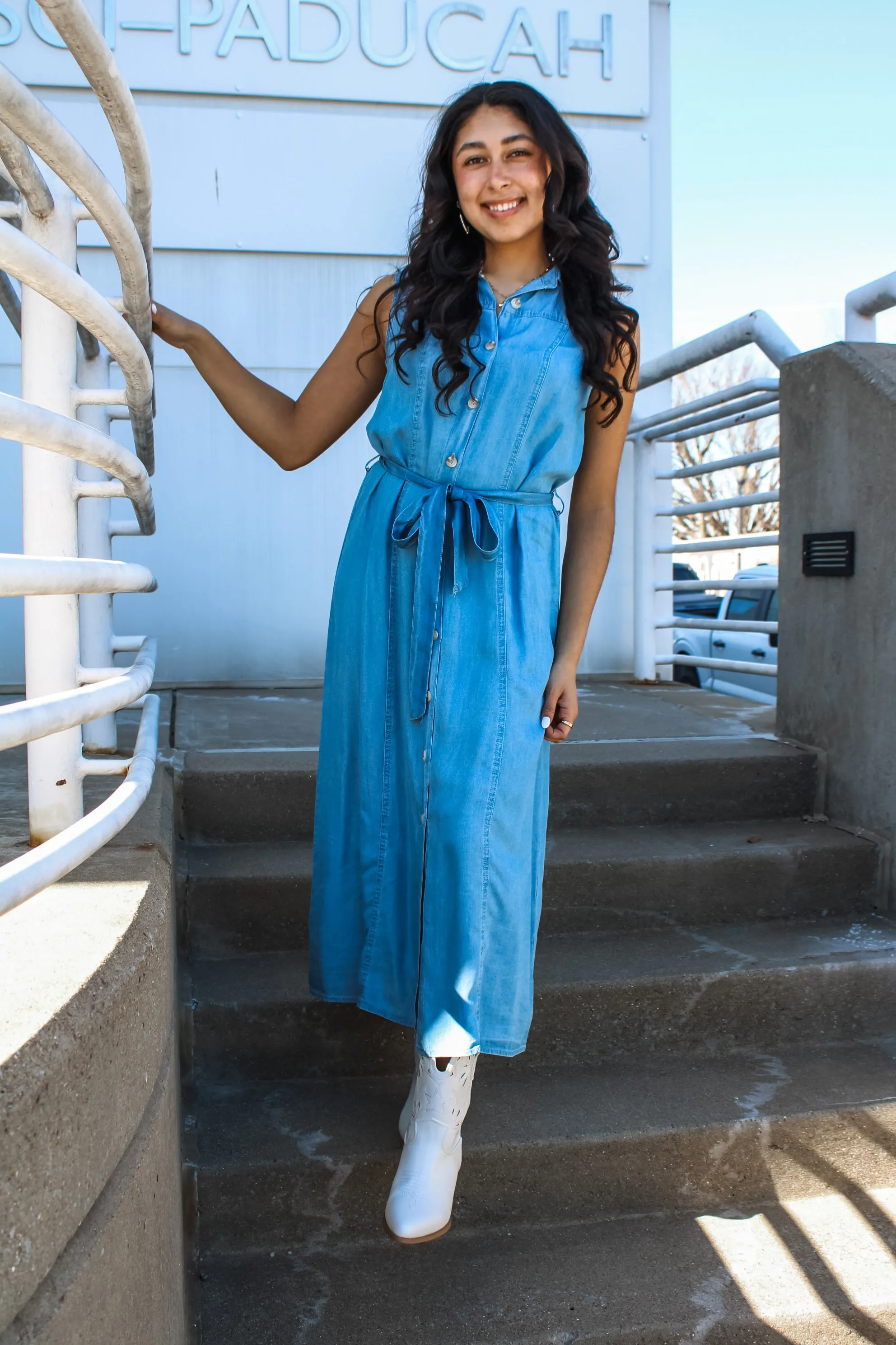Indie Button Front Dress • Denim