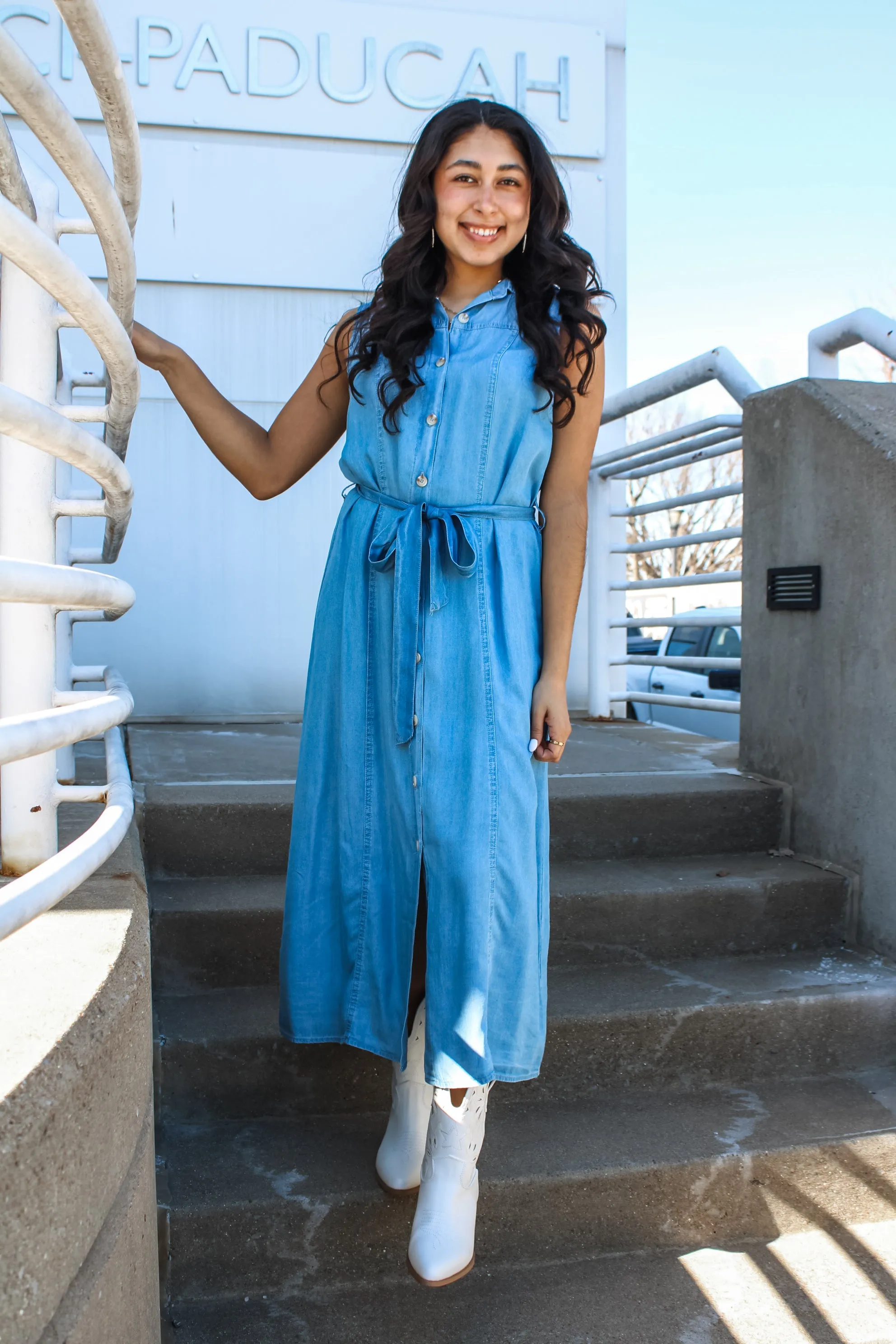Indie Button Front Dress • Denim